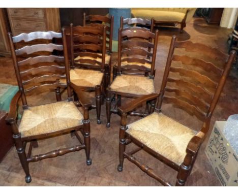 6 ladder back chairs (4+2). Condition report: See terms and conditions.    