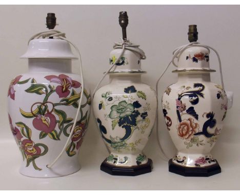Two Mason's ironstone lamp bases and a Carlton lamp. Condition report: See terms and conditions.    