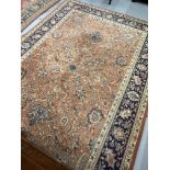 20th cent. Khali rug, salmon and blue ground. Approx. 118ins. x 79ins.