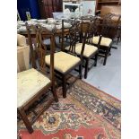 19th cent. Mahogany harlequin set of four dining chairs with carved splat backs.