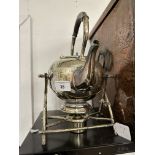 Spirit kettle and stand, scroll decoration.