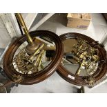 Late 19th/early 20th cent. Oak oval framed Girondelle mirrors with ormulu holders, plus cylinder
