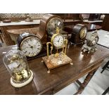 Early to mid 20th cent. Mahogany cased Napoleon hat shaped mantel clock with inlaid stringing, and a