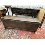 18th cent. Oak sword box, supports integral to side panels. 48ins. x 14ins. x 21ins.