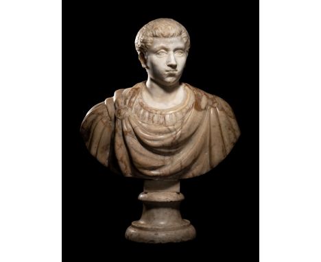 A Roman Marble Portrait Head of a YouthSeveran Period, Circa 3rd Century A.D.Height 16 1/4 inches (41.2 cm).Provenance:Privat