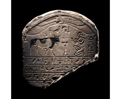 An Egyptian Limestone Round-Topped StelePtolemaic Period, 304-30 B.C.Height 6 inches (15 cm).Property from a Private Florida 