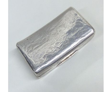 A Georgian silver shaped snuff box with wriggle work and a hunting scene. Birmingham 1811. By Samuel Pemberton. Approx. 28 gr