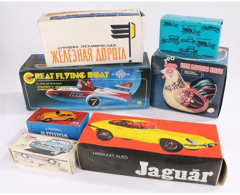 Modern tinplate toys, to include Chinese great flying boat, Hungarian Jaguar E-type, Kovap Czech republic Mercedes Benz 1971 