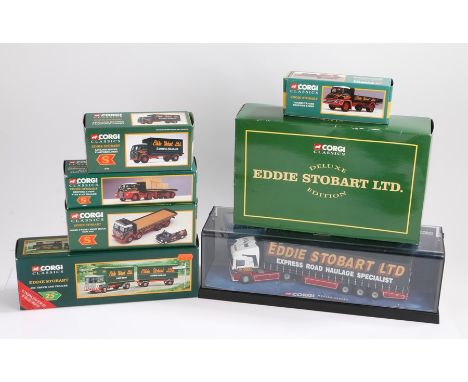 Seven Corgi Eddie Stobart 1:50 scale die cast model vehicles, consisting of Corgi Classics deluxe edition Foden S21 artic tra