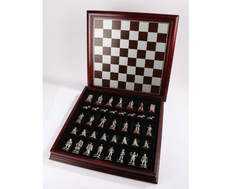 Danbury Mint Doctor Who Chess Set, in pewter, one set with red band the other in black, together with the original box and ch