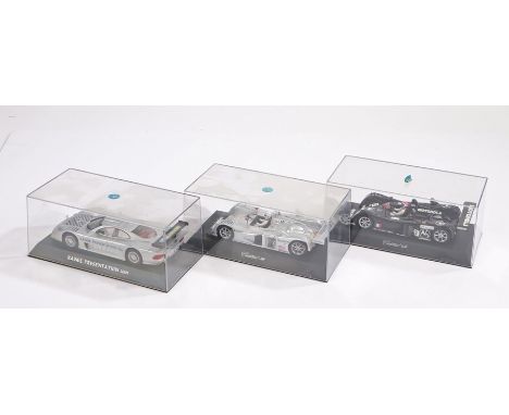 Scalextric cars, Mercedes Benz Range Presentation 2001, Cadillac LMP silver livery, Cadillac LMP black livery, all boxed (3)C