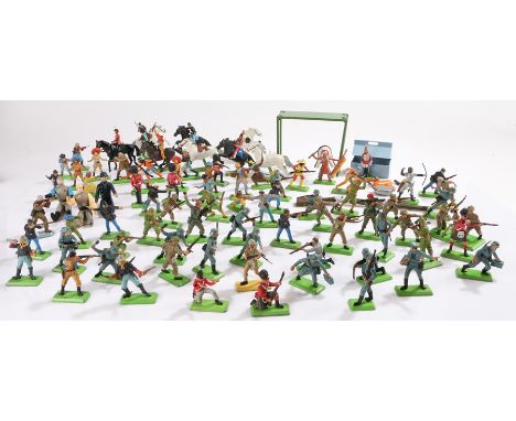 Britains Deetail and other model figures, to include Scottish and German soldiers, cowboys and Indians, American civil war et