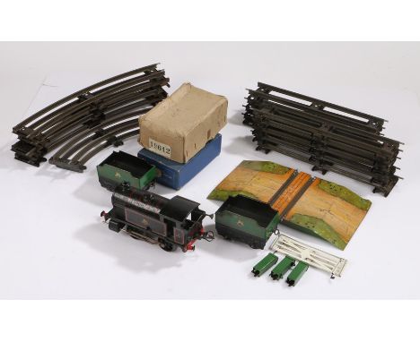 Hornby O Gauge clockwork train set, to include, a locomotive Engine in black British Railways 82011, two tenders, Level Cross