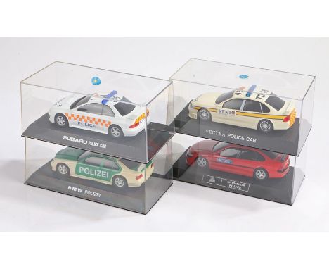 Scalextric police cars, BMW Polizei, Subaru, Vauxhall Vectra, Metropolitan Police Vauxhall Vectra, all boxed (4)BMW Polizei c