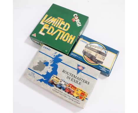 Corgi Routemasters in Exile, boxed die cast set The South, together with The Yorkshire Rider boxed example and the Corgi Limi