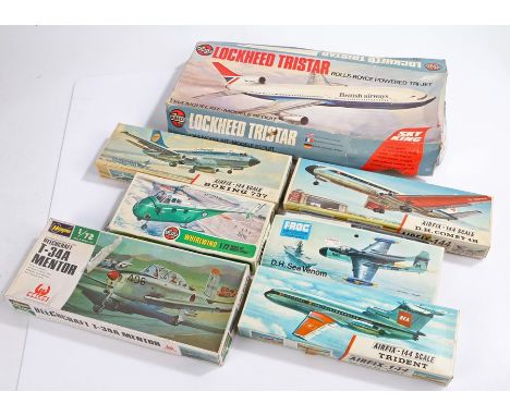 Collection of plane model kits, including Airfix, Hasegawa, and Frog (7)