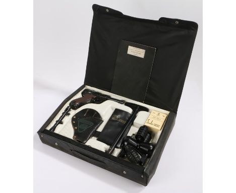 Lone Star Man from U.N.C.L.E attache case containing Luger style pistol with holster, stock extension, two suppressors and te