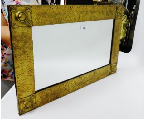 Brass framed Arts & Crafts style rectangular wall mirror, 58 x 38cm