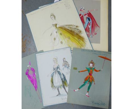 Collection of unframed costume sketch watercolours, etc., (a lot) 