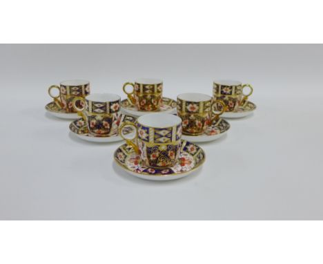 Set of six Royal Crown Derby 'Imari' patterned coffee cans and saucers, (12) 