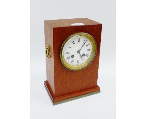 Mahogany cased mantle clock the circular dial with Roman numerals and gilt brass mounts, 25cm high
