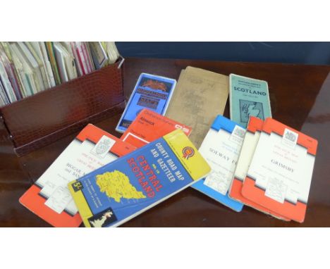 Box containing a quantity of vintage travel maps etc., to include Bartholomew's Revised 1/2" contoured maps of Moray, Firth, 
