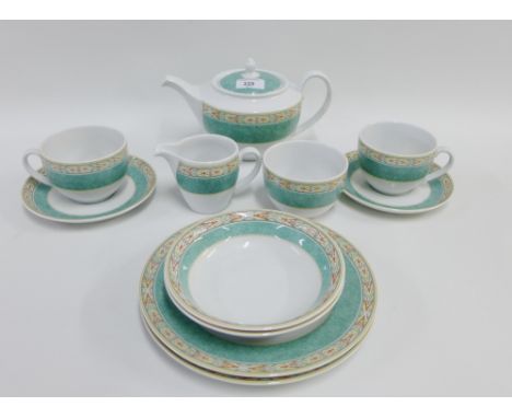 Wedgwood 'Aztec' patterned table wares, comprising teapot, cream jug, sugar bowl, two cups, two saucers, two plates and two b