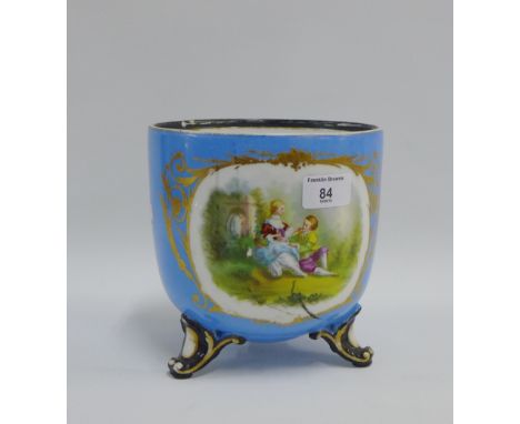 Continental porcelain planter with a Celeste blue ground and gilt highlights, 18cm high