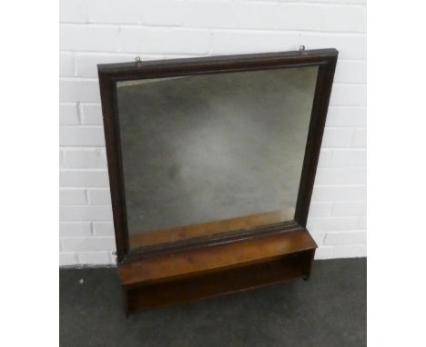 Mahogany wall hanging mirror with shelf, 88 x 63cm 