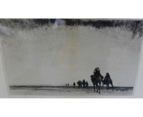 James McBey print in a glazed frame, 25 x 15cm 