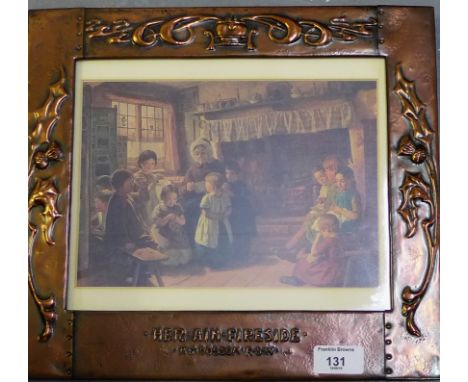 After H.J. Dobson RSW 'Her ain Fireside' Coloured print contained within a Thistle embossed copper frame, 34 x 30cm overall