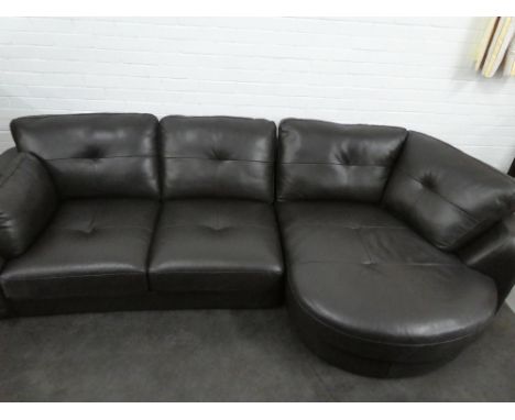 Modular three seater black leather sofa, 75 x 280cm 