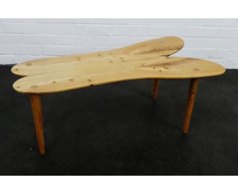 Handcrafted light wood coffee table, 33 x 80cm