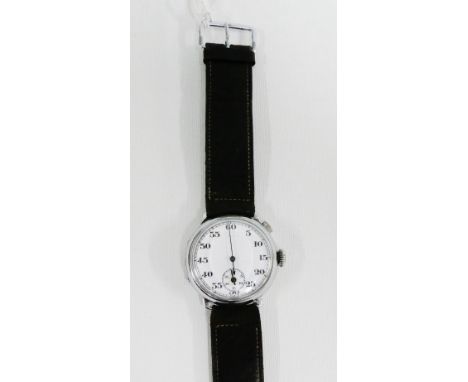 An early 20th century Trench stopwatch, the white enamel circular dial with Arabic numerals and subsidiary dial, in a nickel 