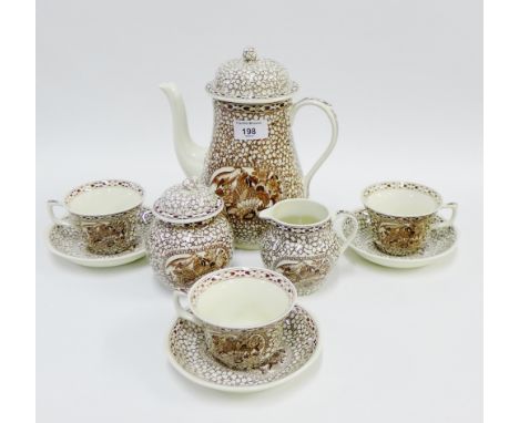 Adam's 'Chinese Bird' patterned ironstone coffee set comprising coffee pot, cream jug, sugar bowl, four cups and three saucer