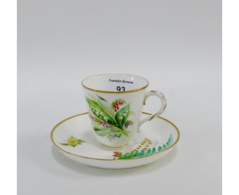 Worcester porcelain floral patterned cabinet cup and saucer with impressed backstamp and numbered 8173, (2) 