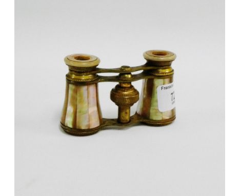 A pair of French mother of pearl and brass opera glasses