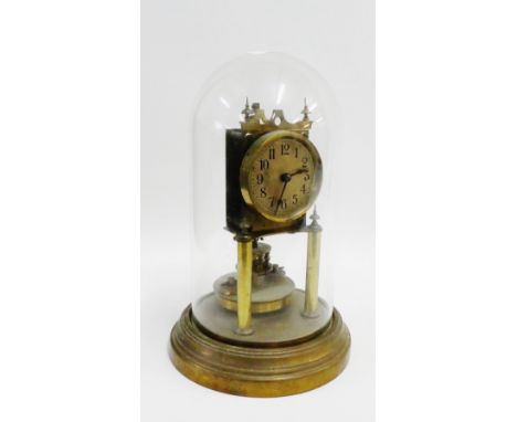 400 day brass Anniversary clock, the silvered dial with Arts &amp; Crafts style Arabic numerals, movement stamped BHA and num