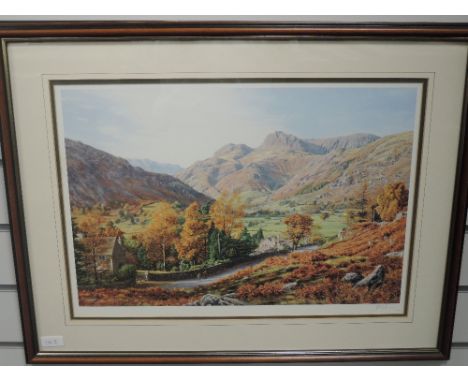 A print, after K Melling, Lakeland landscape, signed, 36 x 52cm, plus frame and glazed