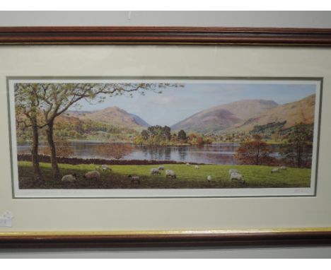 A print, after K Melling, Grasmere from Dale End, signed, 23 x 58cm, plus frame and glazed