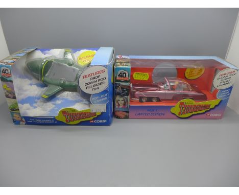 Two Corgi Toys models, Thunderbirds FAB1 and T2 and T4, boxed 