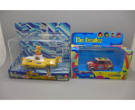 A The Beatles Psychedelic Mini and Yellow Submarine, both by Corgi, boxed 