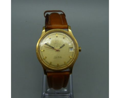 An Omega Electronic f300Hz Chronometer wristwatch with leather strap 