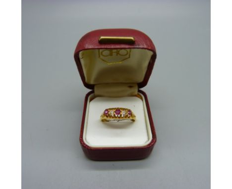 A vintage 18ct gold, ruby and diamond ring, Birmingham 1915, 3.4g, Q 