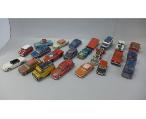 Twenty-two Corgi Toys die-cast model vehicles, playworn and lacking tyres 