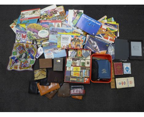 Cigarette cards, matchboxes, tea card albums, playing cards, pocket knives, leather wallets, etc. 