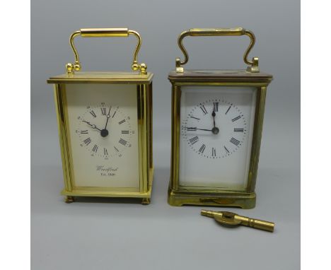 Two carriage clocks; one manual, one battery 