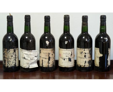 Six bottles of Taylor’s 1966 vintage port (750ml – labels worn, a/f).
