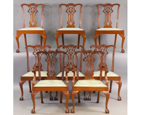 AN OUTSTANDING QUALITY SET OF EIGHT AN OUTSTANDING QUALITY SET OF EIGHT CHIPPENDALE-STYLE SOLID SATINWOOD DINING CHAIRS, with