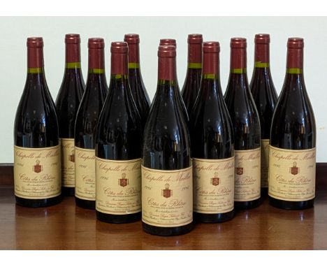 Twelve bottles of Chapelle de Maillac Cotes du Rhone 1996 vintage red wine, Domaine Roger Sabon et Fils (750ml).
